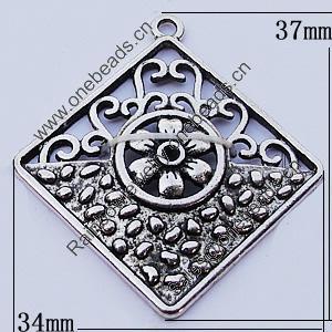 Pendants, Zinc Alloy Jewelry Findings, Diamond 34x37mm, Sold by Bag