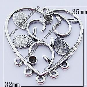 Connectors, Zinc Alloy Jewelry Findings, Heart 32x35mm, Sold by Bag