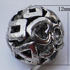 Hollow Bali Beads Zinc Alloy Jewelry Findings, 12mm, Sold by Bag