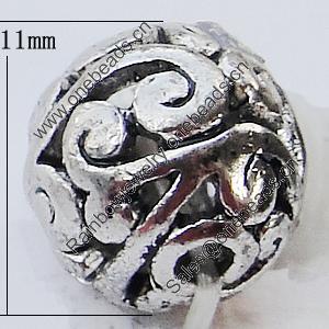 Hollow Bali Beads Zinc Alloy Jewelry Findings, 11mm, Sold by Bag