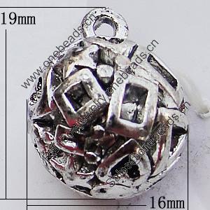 Hollow Bali Pendant Zinc Alloy Jewelry Findings, 16x19mm, Sold by Bag