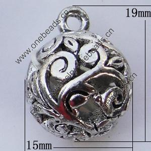 Hollow Bali Pendant Zinc Alloy Jewelry Findings, 15x19mm, Sold by Bag