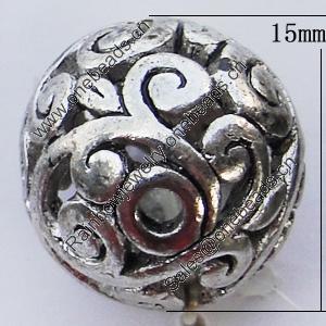 Hollow Bali Beads Zinc Alloy Jewelry Findings, 15mm, Sold by Bag