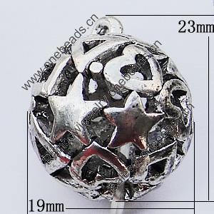 Hollow Bali Pendant Zinc Alloy Jewelry Findings, 19x23mm, Sold by Bag