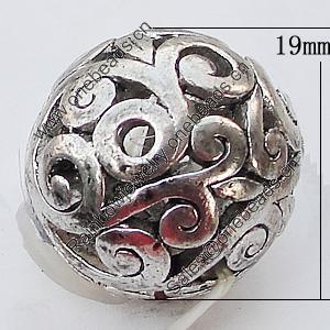 Hollow Bali Beads Zinc Alloy Jewelry Findings, 19mm, Sold by Bag