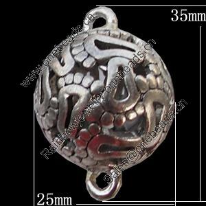 Hollow Bali Connector Zinc Alloy Jewelry Findings, 25x35mm, Sold by Bag