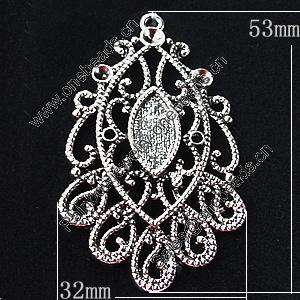 Zinc Alloy Pendant Settings, Outside diameter:32x53mm, Interior diameter:7x15mm, Sold by Bag