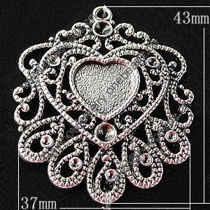 Zinc Alloy Pendant Settings, Outside diameter:37x43mm, Interior diameter:12.5x11.5mm, Sold by Bag