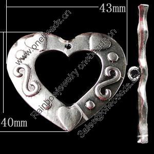 Clasps Zinc Alloy Jewelry Findings Lead-free, Loop:43x40mm Bar:53x4mm, Sold by Bag