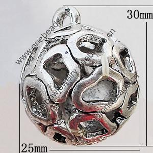 Hollow Bali Pendant Zinc Alloy Jewelry Findings, 25x30mm, Sold by Bag