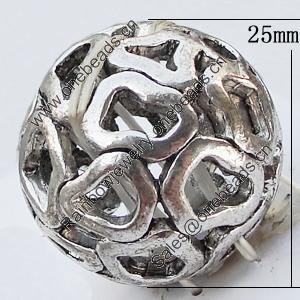 Hollow Bali Beads Zinc Alloy Jewelry Findings, 25mm, Sold by Bag