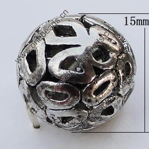 Hollow Bali Beads Zinc Alloy Jewelry Findings, 15mm, Sold by Bag