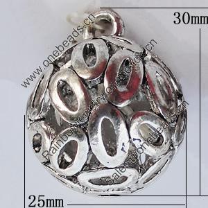 Hollow Bali Pendant Zinc Alloy Jewelry Findings, 25x30mm, Sold by Bag