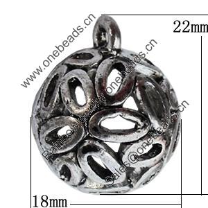 Hollow Bali Pendant Zinc Alloy Jewelry Findings, 18x22mm, Sold by Bag