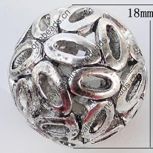 Hollow Bali Beads Zinc Alloy Jewelry Findings, 18mm, Sold by Bag