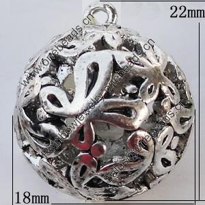 Hollow Bali Pendant Zinc Alloy Jewelry Findings, 18x22mm, Sold by Bag