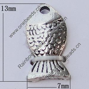 Pendants, Zinc Alloy Jewelry Findings, Fish 7x13mm Hole:1mm, Sold by Bag