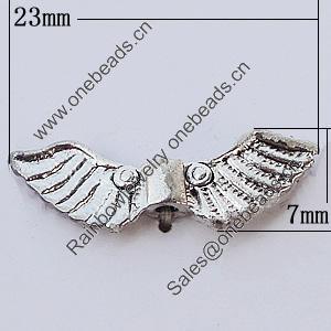 Beads, Zinc Alloy Jewelry Findings, Wings 23x7mm Hole:1mm, Sold by Bag