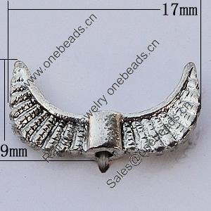 Beads, Zinc Alloy Jewelry Findings, Wings 17x9mm Hole:1mm, Sold by Bag