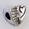 European Style Beads Zinc Alloy Jewelry Findings Lead-free, Heart 10x10mm Hole:3.5mm, Sold by Bag