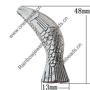Beads, Zinc Alloy Jewelry Findings, Fish 13x48mm Hole:3mm, Sold by Bag