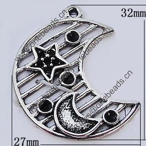 Pendants, Zinc Alloy Jewelry Findings, Moon 32x27mm, Sold by Bag