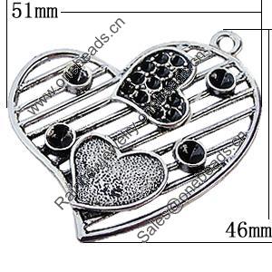 Pendants, Zinc Alloy Jewelry Findings, Heart 46x51mm, Sold by Bag