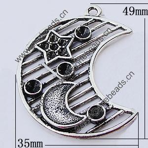 Pendants, Zinc Alloy Jewelry Findings, Moon 35x49mm, Sold by Bag