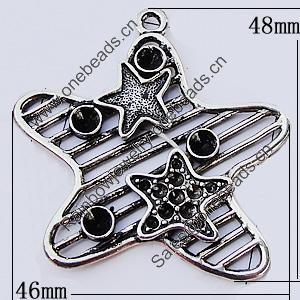 Pendants, Zinc Alloy Jewelry Findings, Star 46x48mm, Sold by Bag