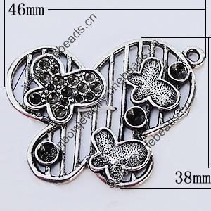 Pendants, Zinc Alloy Jewelry Findings, Butterfly 46x38mm, Sold by Bag