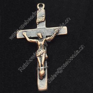 Pendant, Zinc Alloy Jewelry Findings, Cross, 23x42mm, Sold by Bag