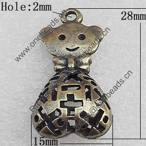 Hollow Bali Pendant Zinc Alloy Jewelry Findings, Bear 15x28mm Hole:2mm, Sold by Bag