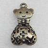 Hollow Bali Pendant Zinc Alloy Jewelry Findings, Bear 15x28mm Hole:2mm, Sold by Bag