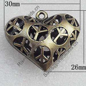 Hollow Bali Pendant Zinc Alloy Jewelry Findings, Heart 30x26mm Hole:2mm, Sold by Bag