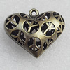 Hollow Bali Pendant Zinc Alloy Jewelry Findings, Heart 30x26mm Hole:2mm, Sold by Bag