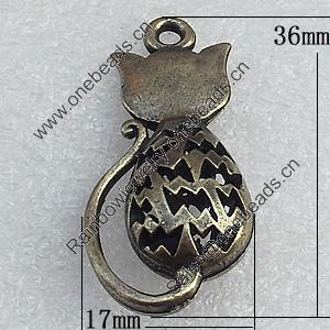 Hollow Bali Pendant Zinc Alloy Jewelry Findings, Cat 17x36mm Hole:2mm, Sold by Bag