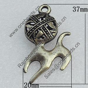 Hollow Bali Pendant Zinc Alloy Jewelry Findings, 20x37mm Hole:3mm, Sold by Bag