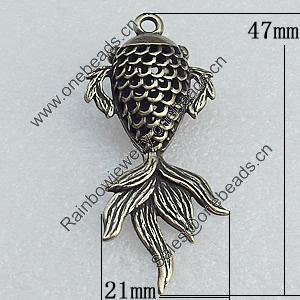 Hollow Bali Pendant Zinc Alloy Jewelry Findings, Fish 47x21mm Hole:2.5mm, Sold by Bag