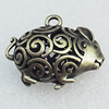 Hollow Bali Pendant Zinc Alloy Jewelry Findings, Pig 28x22mm Hole:3mm, Sold by Bag