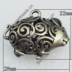 Hollow Bali Pendant Zinc Alloy Jewelry Findings, Pig 28x22mm Hole:3mm, Sold by Bag