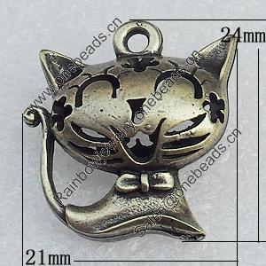 Hollow Bali Pendant Zinc Alloy Jewelry Findings, Cat 21x24mm Hole:2.5mm, Sold by Bag