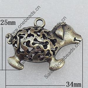 Hollow Bali Pendant Zinc Alloy Jewelry Findings, Dog 34x25mm Hole:3mm, Sold by Bag
