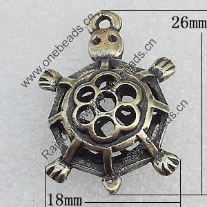 Hollow Bali Pendant Zinc Alloy Jewelry Findings, Tortoise 18x26mm Hole:2mm, Sold by Bag