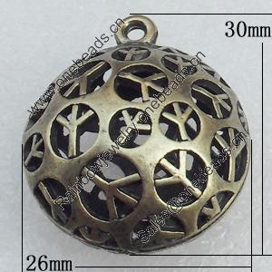 Hollow Bali Pendant Zinc Alloy Jewelry Findings, Flat Round 26x30mm Hole:2mm, Sold by Bag