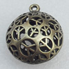 Hollow Bali Pendant Zinc Alloy Jewelry Findings, Flat Round 26x30mm Hole:2mm, Sold by Bag