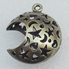 Hollow Bali Pendant Zinc Alloy Jewelry Findings, Moon 25x30mm Hole:2mm, Sold by Bag