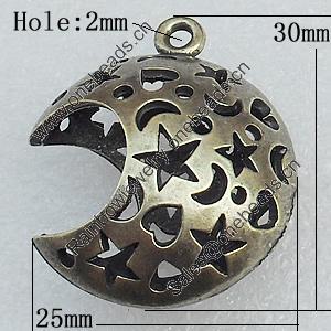 Hollow Bali Pendant Zinc Alloy Jewelry Findings, Moon 25x30mm Hole:2mm, Sold by Bag