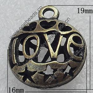 Hollow Bali Pendant Zinc Alloy Jewelry Findings, Flat Round 16x19mm Hole:2mm, Sold by Bag