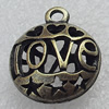 Hollow Bali Pendant Zinc Alloy Jewelry Findings, Flat Round 16x19mm Hole:2mm, Sold by Bag