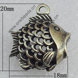 Hollow Bali Pendant Zinc Alloy Jewelry Findings, Fish 18x20mm Hole:2mm, Sold by Bag